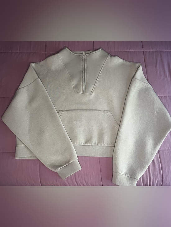 Altar'd State Tops - Cropped Half-Zip Pullover Hoodie in Sage/Mint Green from Alter’d State